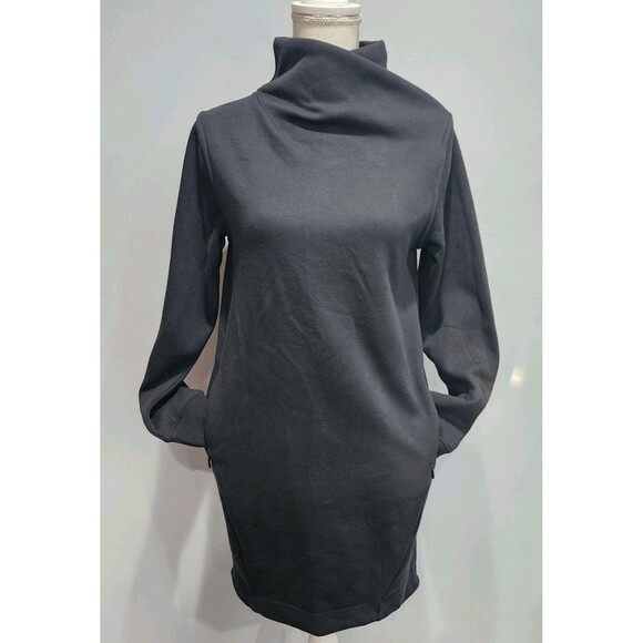 Athleta Women Black Cozy Karma Funnel High Neck Sweater Dress Size XS Pocket - Picture 8 of 11